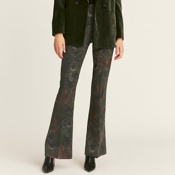 Scotch & Soda Pants - Scotch & Soda High-Rise Flare Pants – Olive Green Floral Print, Women’s Size 10